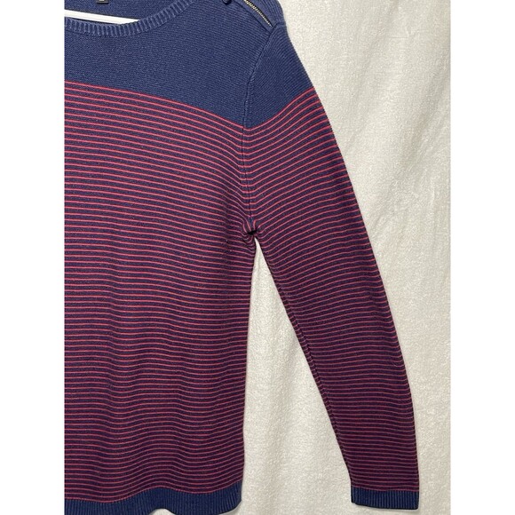 Talbots Sweater Womens Red Blue Striped Pullover Knit Cotton Blend Zipper Large - Picture 5 of 10
